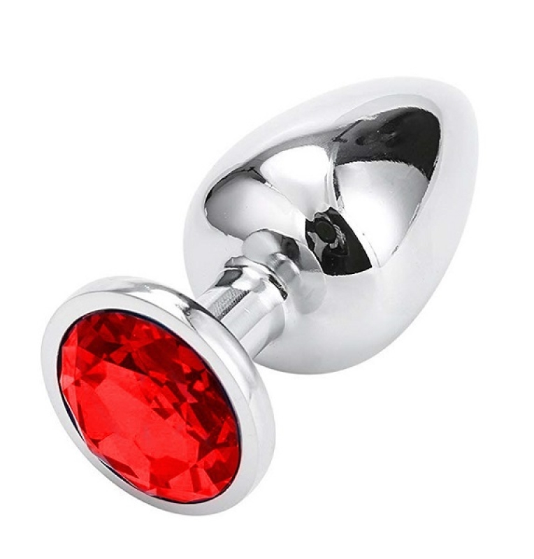 OHH-1147 PLUG METALICO CON CRISTAL ROJO TALLA M 